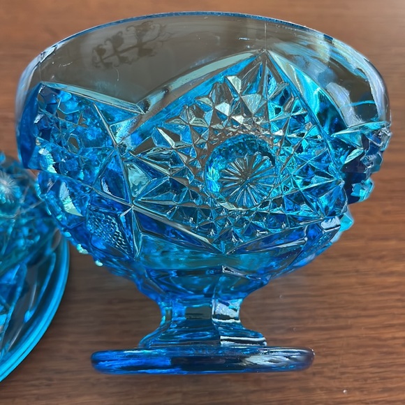 “Kemple” 1950’s Hobstar and Fan Blue, Candy Dish with Lid mint condition - Picture 5 of 13